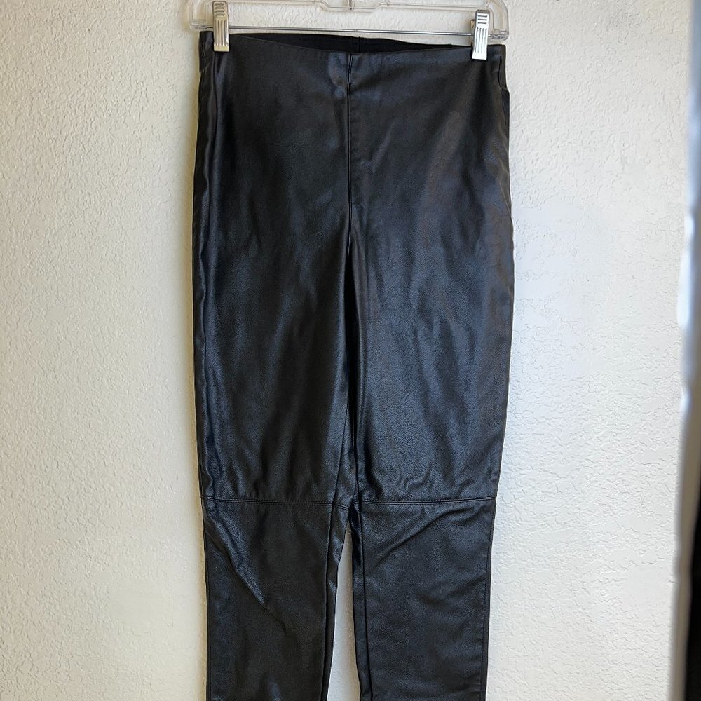 H&M Divided‎ Black Faux Leather Panel Leggings Size 6